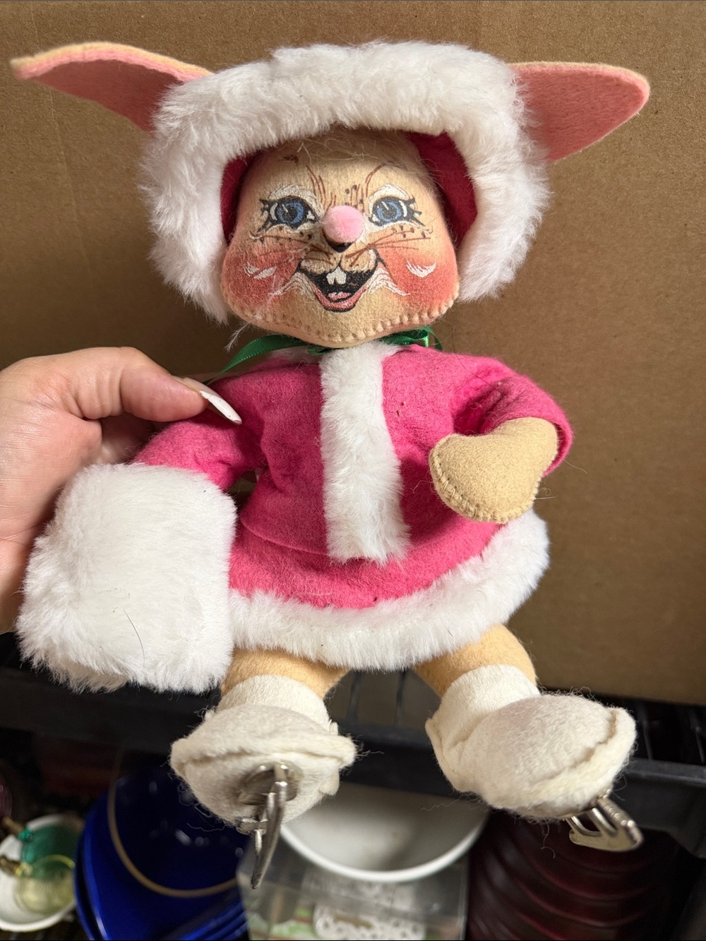 Vintage annalee Pink Bunny Doll with Faux Fur Trim
